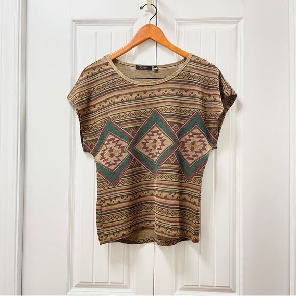 Dex Aztec Print Brown Knit Tunic Blouse - S - Picture 1 of 11